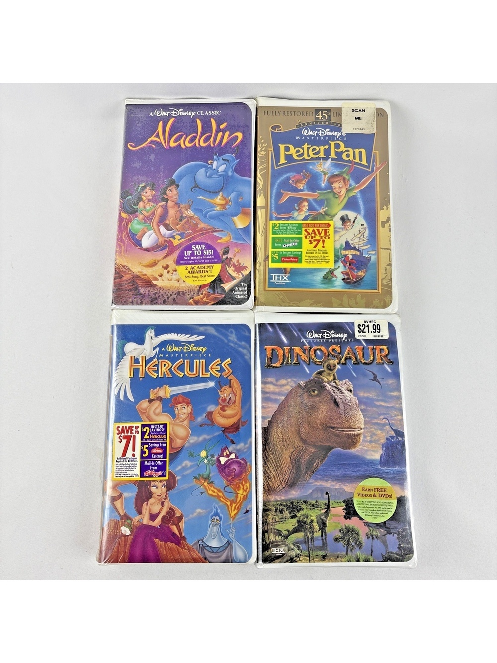 Disney VHS Tapes Aladdin Peter Pan Hercules Dinosaur New Sealed